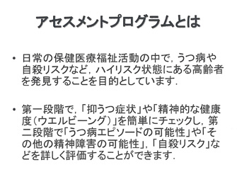 アセスメントプログラムとは